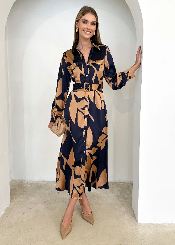 Midi dresses with sheer panels for a touch of allureAwler Midi Dress - Bronze Leaf