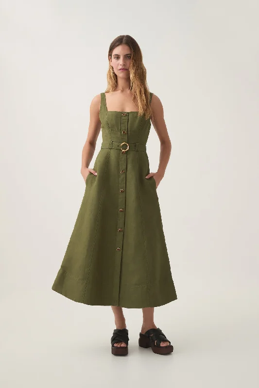 Midi dresses with ruffled hems for a romantic date nightAxle Utility Midi Dress