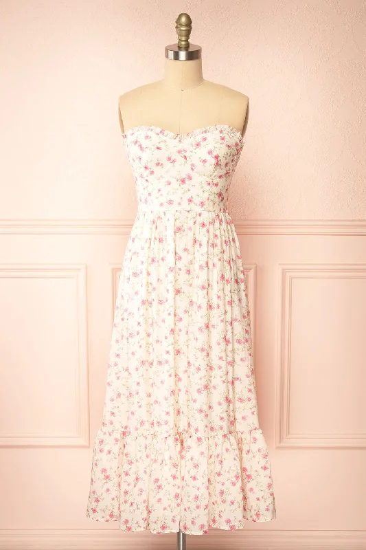 Midi dresses with ruched bodices for a feminine and fitted feelAzin Pink | Bustier Floral Midi Dress