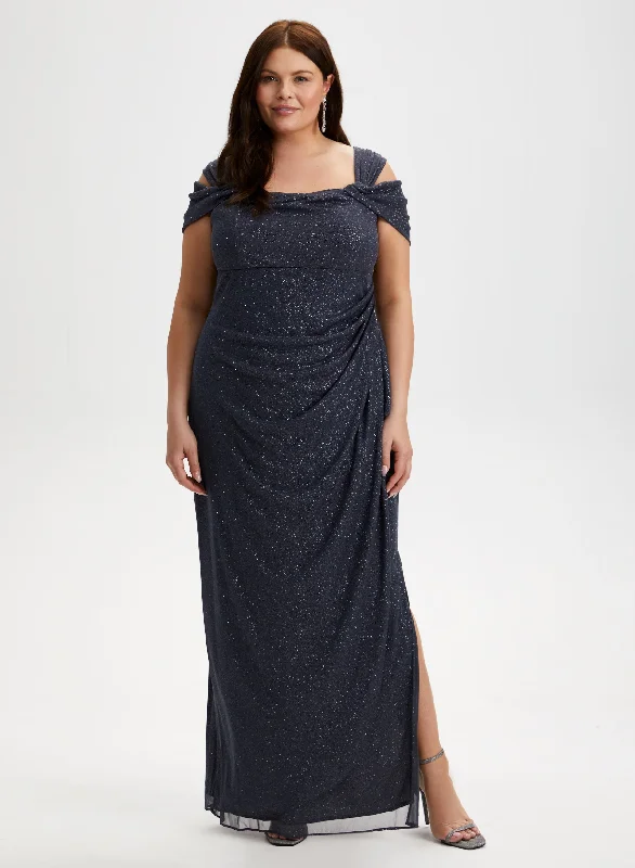 Midi dresses with pleated skirts for a timeless and elegant appealBardot Neck Glitter Dress