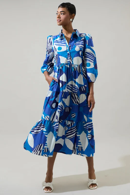 Midi dresses with metallic threads for a glamorous evening eventBeatty Geometric Button Up Midi Dress