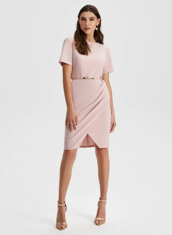 A - line midi dresses with floral prints for spring brunchesBelted Sheath Dress