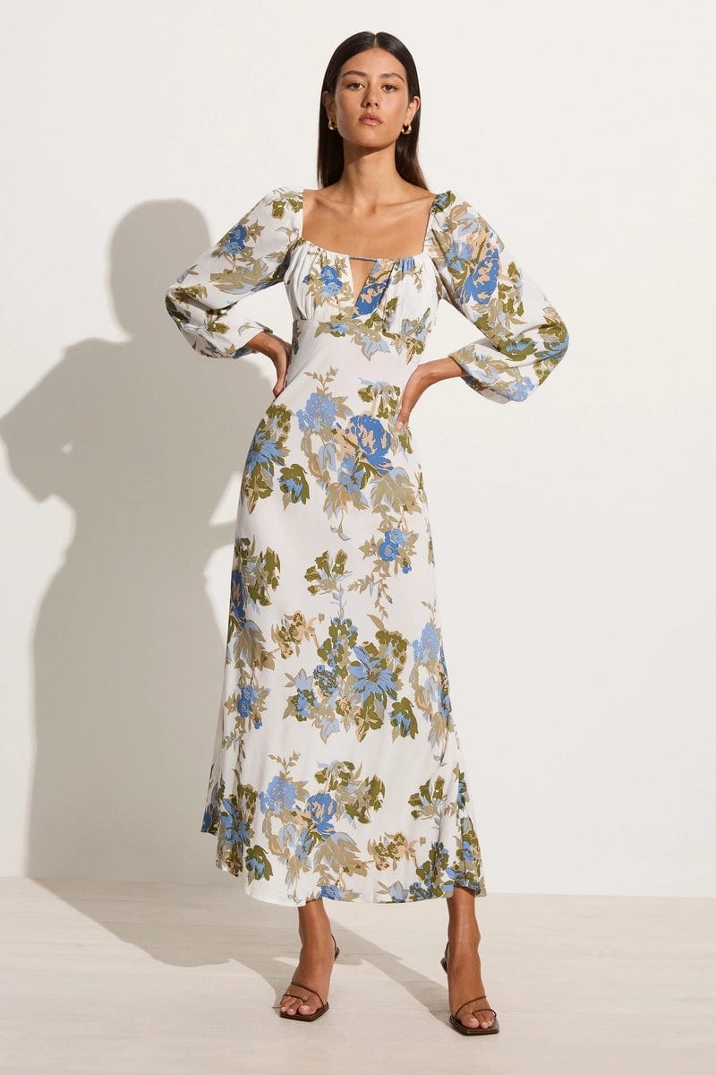 Midi dresses with mesh inserts for a trendy and breathable optionBenedita Midi Dress Escala Floral Ivory - Final Sale