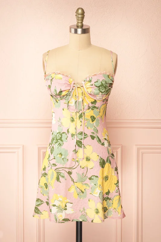Midi dresses with ruffled bodices for a more pronounced feminine lookBestie | Short Pink Floral Dress