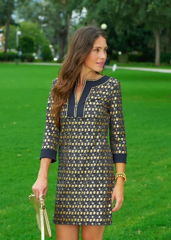 Sleeveless midi dresses with lace details for summer weddingsBlack Metallic Tunic Dress