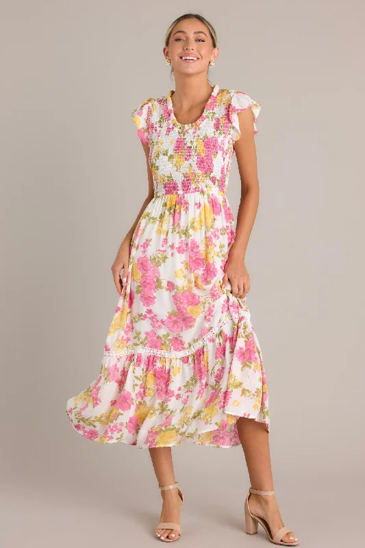 Sleeveless midi dresses with lace details for summer weddingsBloom Burst White Multi Floral Midi Dress Sleeveless midi dresses with lace details for summer weddingsBloom Burst White Multi Floral Midi Dress