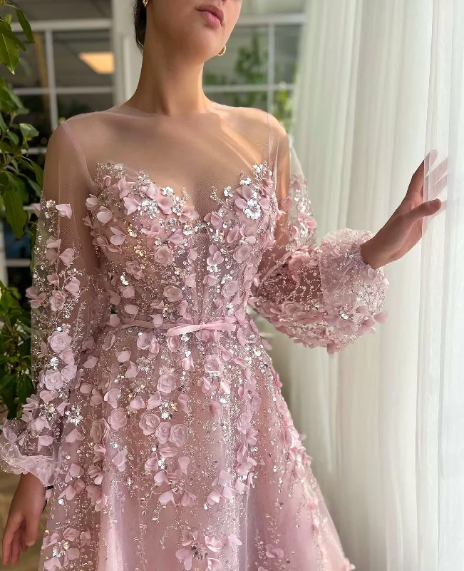 Midi dresses with pleated bodices for a classic and tailored lookBlushing Blooms Serenade Gown
