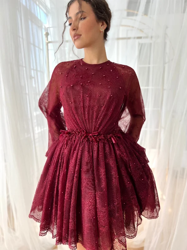 Midi dresses with off - the - shoulder necklines for a flirty lookBurgundy Dantelle Mini Dress