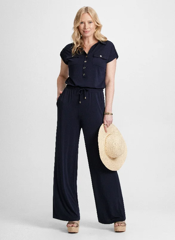 Midi dresses with button - front designs for a classic touchButton Down Jersey Jumpsuit