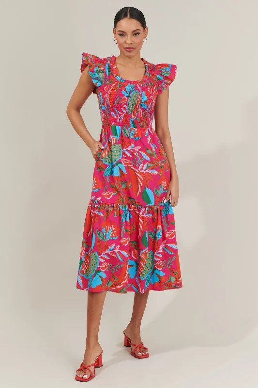 Midi dresses with lace - up fronts for a unique and adjustable styleCactus Blossom Giza Glare Smock Tiered Midi Dress Midi dresses with lace - up fronts for a unique and adjustable styleCactus Blossom Giza Glare Smock Tiered Midi Dress