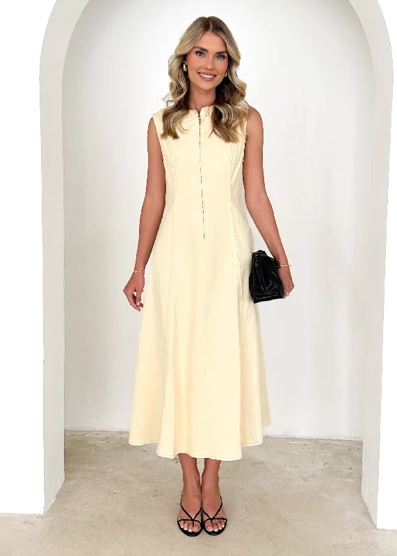 Midi dresses with empire waists for a flattering maternity optionCameo Midi Dress - Lemon
