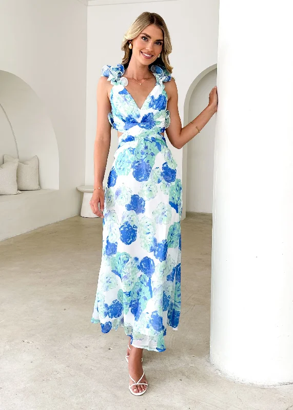 Midi dresses with bow accents for a sweet and charming lookCaribe Midi Dress - Blue Floral