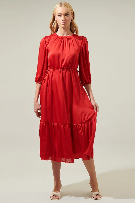 Midi dresses with ruffled hems for a romantic date nightCarmine Solid Midi Dress