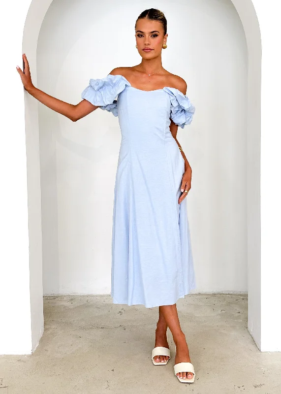 Midi dresses with cotton - blend materials for everyday comfortCeltic Midi Dress - Powder Blue Midi dresses with cotton - blend materials for everyday comfortCeltic Midi Dress - Powder Blue