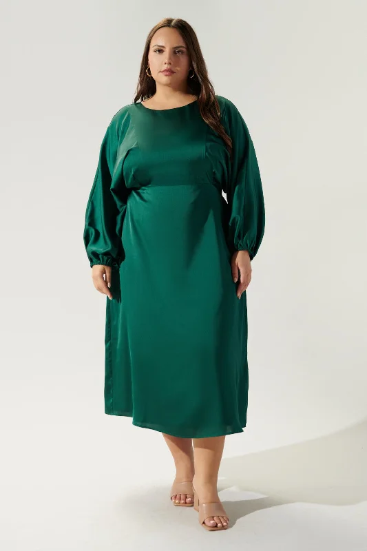 Midi dresses with belted waists to accentuate the figureChateau Satin Dolman Sleeve Midi Dress Curve