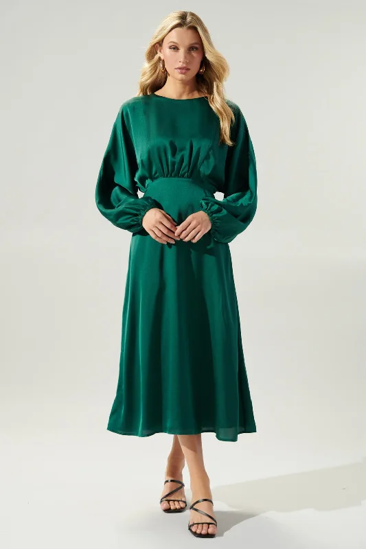 Midi dresses with cotton - blend materials for everyday comfortChateau Satin Dolman Sleeve Midi Dress