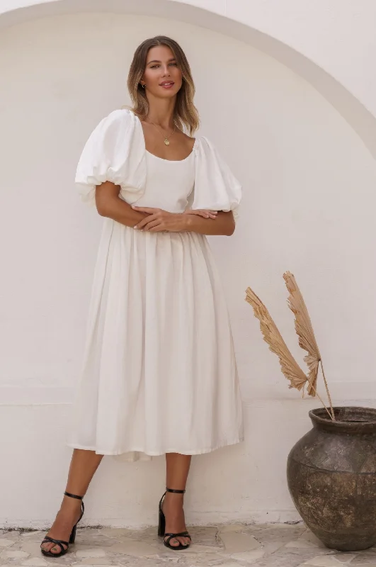 Midi dresses with abstract art prints for an artistic statementCherie Puff Sleeve Midi Dress