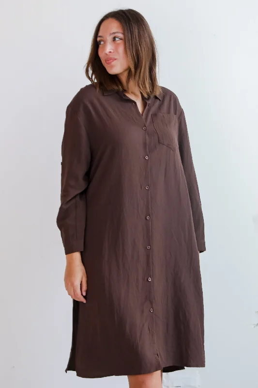 Plaid midi dresses for a fall - themed family gatheringFINAL SALE - Cherished Chicness Brown Button Front Midi Dress Plaid midi dresses for a fall - themed family gatheringFINAL SALE - Cherished Chicness Brown Button Front Midi Dress