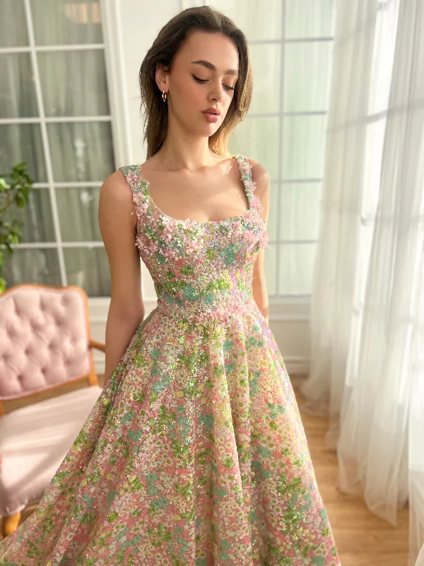 Midi dresses with lace - up fronts for a unique and adjustable styleCoral Rose Gown