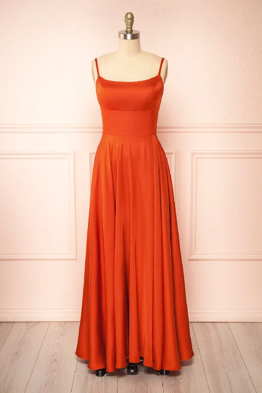 Midi dresses with abstract art prints for an artistic statementDarcy Rust | Maxi Satin Dress w/ Slit