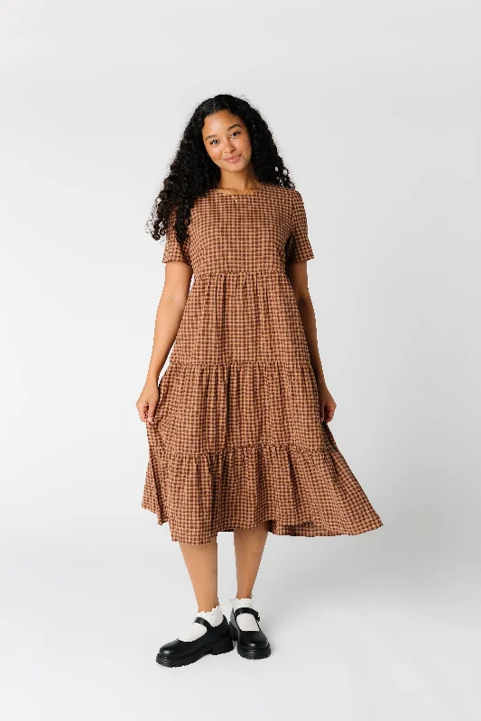 Midi dresses with keyhole backs for a flirty and unexpected detailDawn Gingham Tiered Dress
