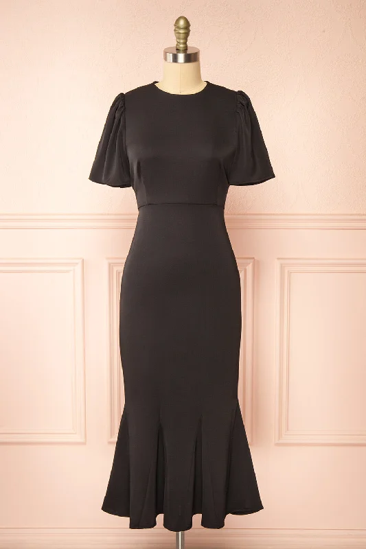 Midi dresses with animal prints for a bold and confident appearanceDoreen | Long Black Dress w/ Bell Sleeves