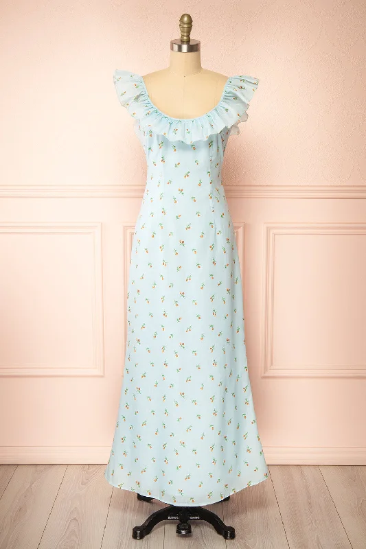 Midi dresses with geometric cutouts for a contemporary and edgy lookEddie Blue | Long Dress w/ Floral Print