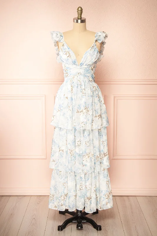 Midi dresses with tassel accents for a bohemian and free - spirited styleEkatarina | Long Floral Dress w/ Ruffled Straps