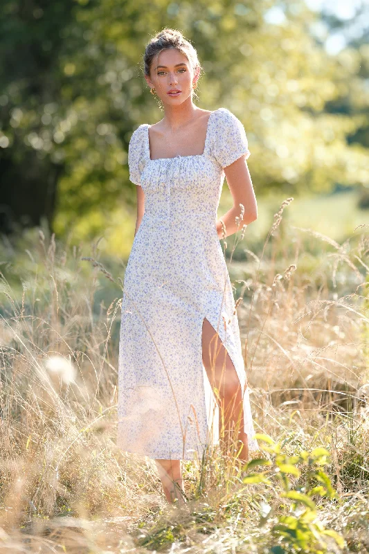 Midi dresses with one - shoulder designs for a modern and asymmetric styleElegant Moment Blue Floral Midi Dress Midi dresses with one - shoulder designs for a modern and asymmetric styleElegant Moment Blue Floral Midi Dress