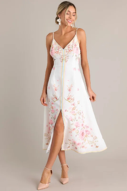 Midi dresses with mesh inserts for a trendy and breathable optionEnchanted Bloom Ivory Multi Floral Midi Dress Midi dresses with mesh inserts for a trendy and breathable optionEnchanted Bloom Ivory Multi Floral Midi Dress