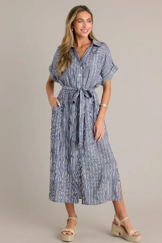 Midi dresses with off - the - shoulder necklines for a flirty lookEndless Journey Blue Stripe Midi Shirt Dress Midi dresses with off - the - shoulder necklines for a flirty lookEndless Journey Blue Stripe Midi Shirt Dress