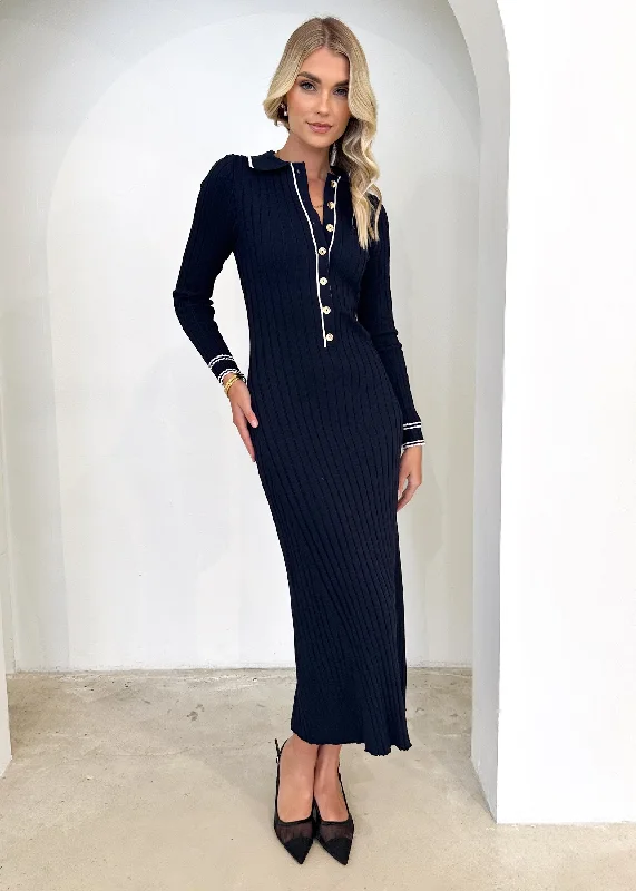 Velvet midi dresses in jewel tones for a glamorous winter eventEveriel Knit Midi Dress - Navy