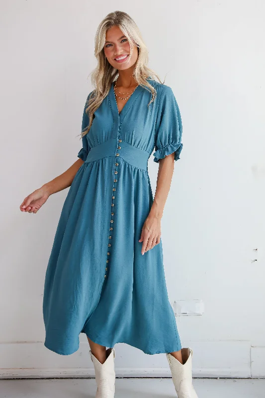 Midi dresses with tassel accents for a bohemian and free - spirited styleFINAL SALE - Exceptionally Graceful Teal Midi Dress Midi dresses with tassel accents for a bohemian and free - spirited styleFINAL SALE - Exceptionally Graceful Teal Midi Dress