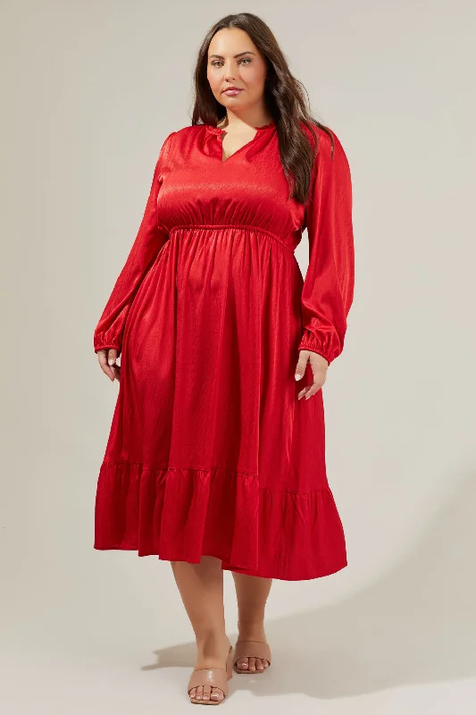 Midi dresses with printed lining for a hidden and stylish detailFabiola Split Neck Midi Dress Curve