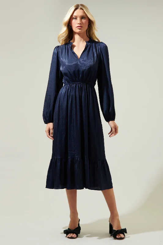 A - line midi dresses with floral prints for spring brunchesFabiola Split Neck Midi Dress