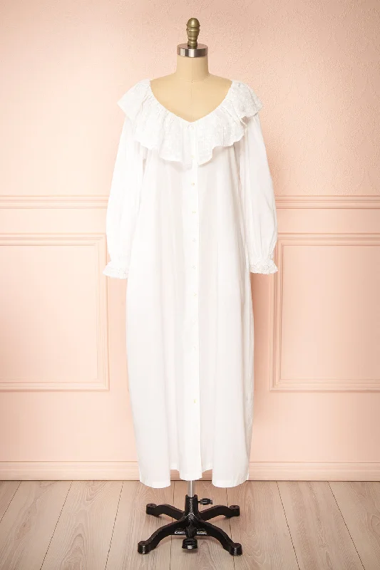 Midi dresses with ribbed textures for a unique and tactile appearanceFernley | White Long-Sleeved Nightgown Midi dresses with ribbed textures for a unique and tactile appearanceFernley | White Long-Sleeved Nightgown