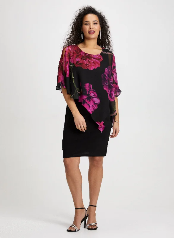 Midi dresses with animal prints for a bold and confident appearanceFloral Placement Poncho Dress