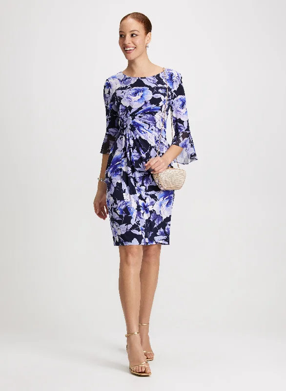 Midi dresses with button - down skirts for a unique and functional designFloral Print Sheath Dress