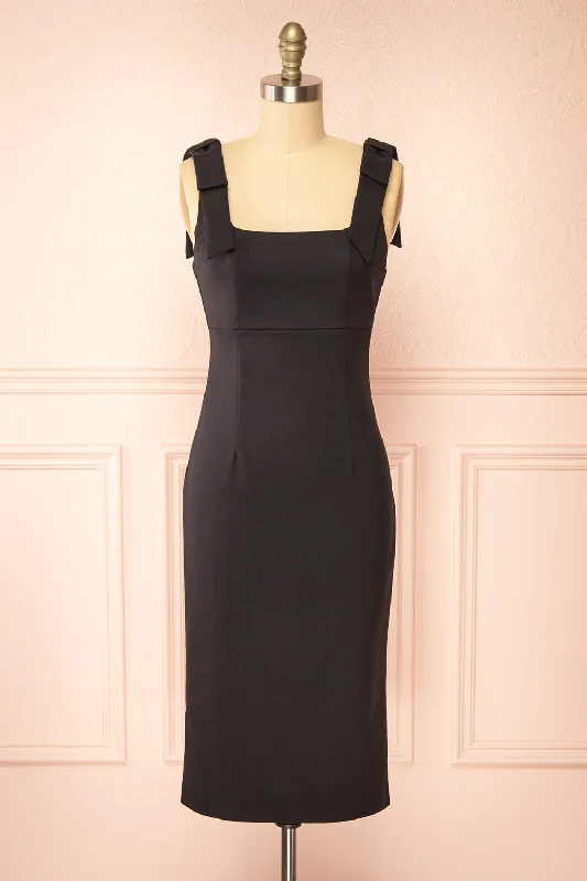 Sheath midi dresses with beaded embellishments for a formal occasionGaile Black | Shoulder Tie Midi Dress