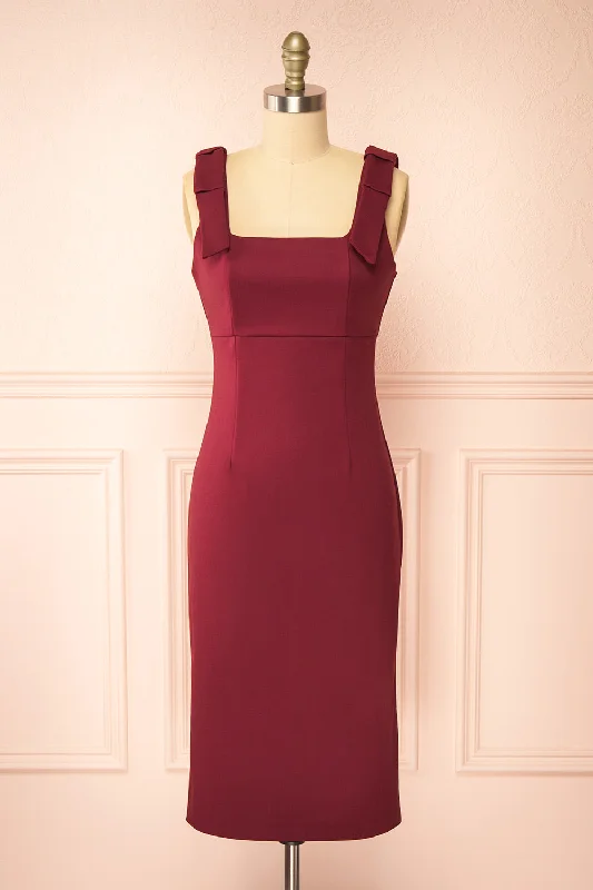 Midi dresses with button - down skirts for a unique and functional designGaile Burgundy | Shoulder Tie Midi Dress