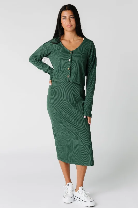 Midi dresses with cold - shoulder cutouts for a trendy styleGemini Cardigan Dress Set