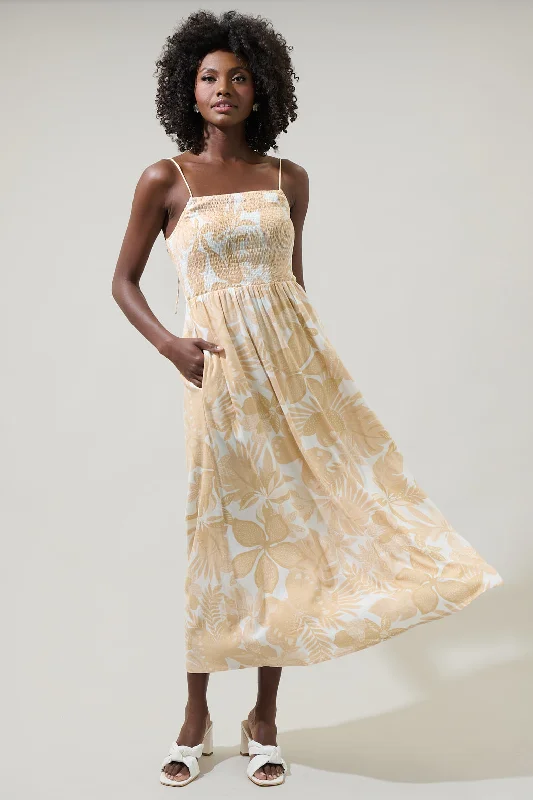 Midi dresses with belted waists to accentuate the figureGeneva Floral Tell Smocked Midi Dress