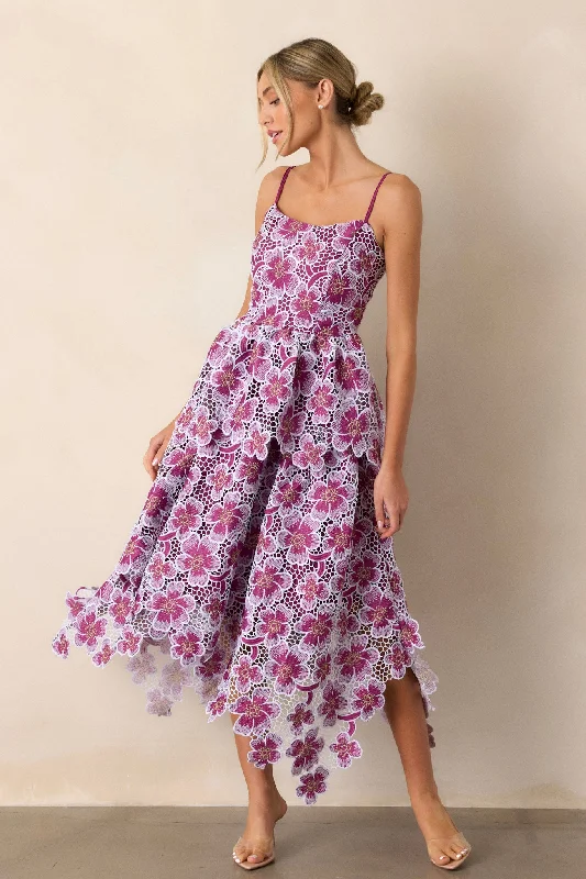 Midi dresses with abstract art prints for an artistic statementGlimpse Of Grace Light Plum Floral Embroidered Midi Dress