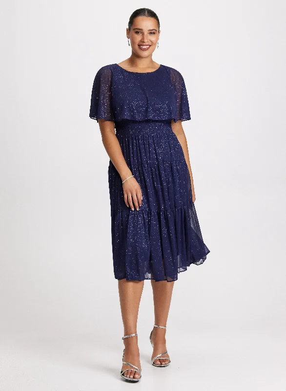 Midi dresses with empire waists for a flattering maternity optionGlitter Chiffon Capelet Dress