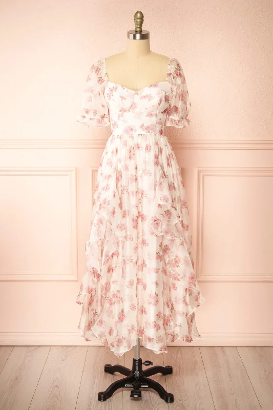 Midi dresses with satin - finish fabrics for a luxurious feelGuerissa | Long Floral Dress w/ Ruffles
