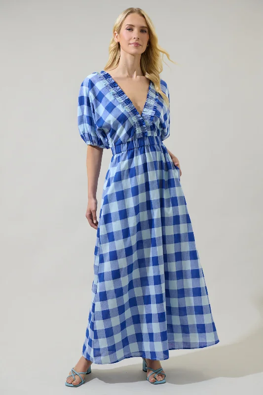 Midi dresses with satin - finish fabrics for a luxurious feelHant Plaid V-Neck Midi Dress