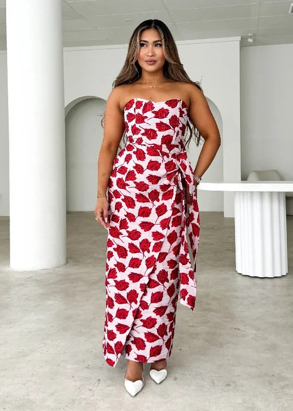 Midi dresses with sheer panels for a touch of allureIndra Strapless Midi Dress - Red Rose Midi dresses with sheer panels for a touch of allureIndra Strapless Midi Dress - Red Rose