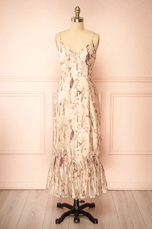 Midi dresses with embroidered accents for a unique and detailed designIpiu | Beige Floral Chiffon Midi Dress