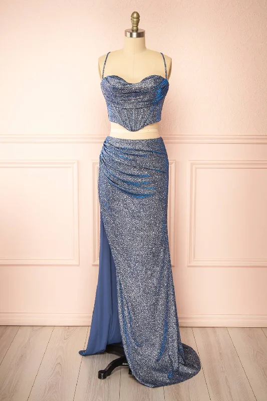 Midi dresses with wrap - around skirts for a customizable fitJadia Blue Grey | Sparkly Corset & Skirt Set Midi dresses with wrap - around skirts for a customizable fitJadia Blue Grey | Sparkly Corset & Skirt Set