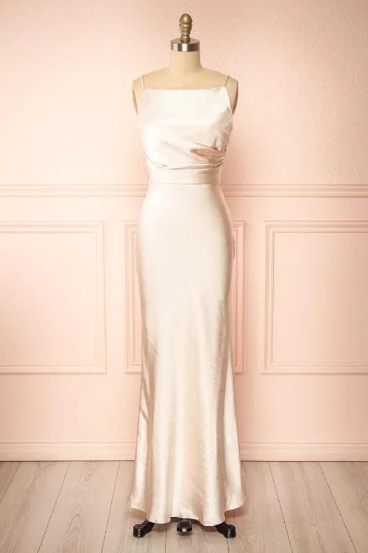 Wrap - style midi dresses in silk for a sophisticated office lookJazti Champagne | Satin Maxi Dress Wrap - style midi dresses in silk for a sophisticated office lookJazti Champagne | Satin Maxi Dress